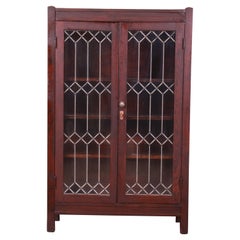 Antique Mission Oak Arts 
Crafts Leaded Glass Bookcase, Circa 1900