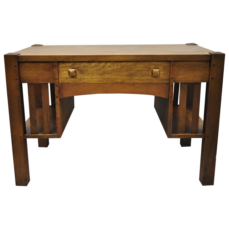 Antique Mission Oak Arts and Crafts Library Desk Table Bookcase Sides