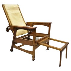 Antique Mission Oak Arts & Crafts Reclining Morris Chair w Flip Footrest Ottoman