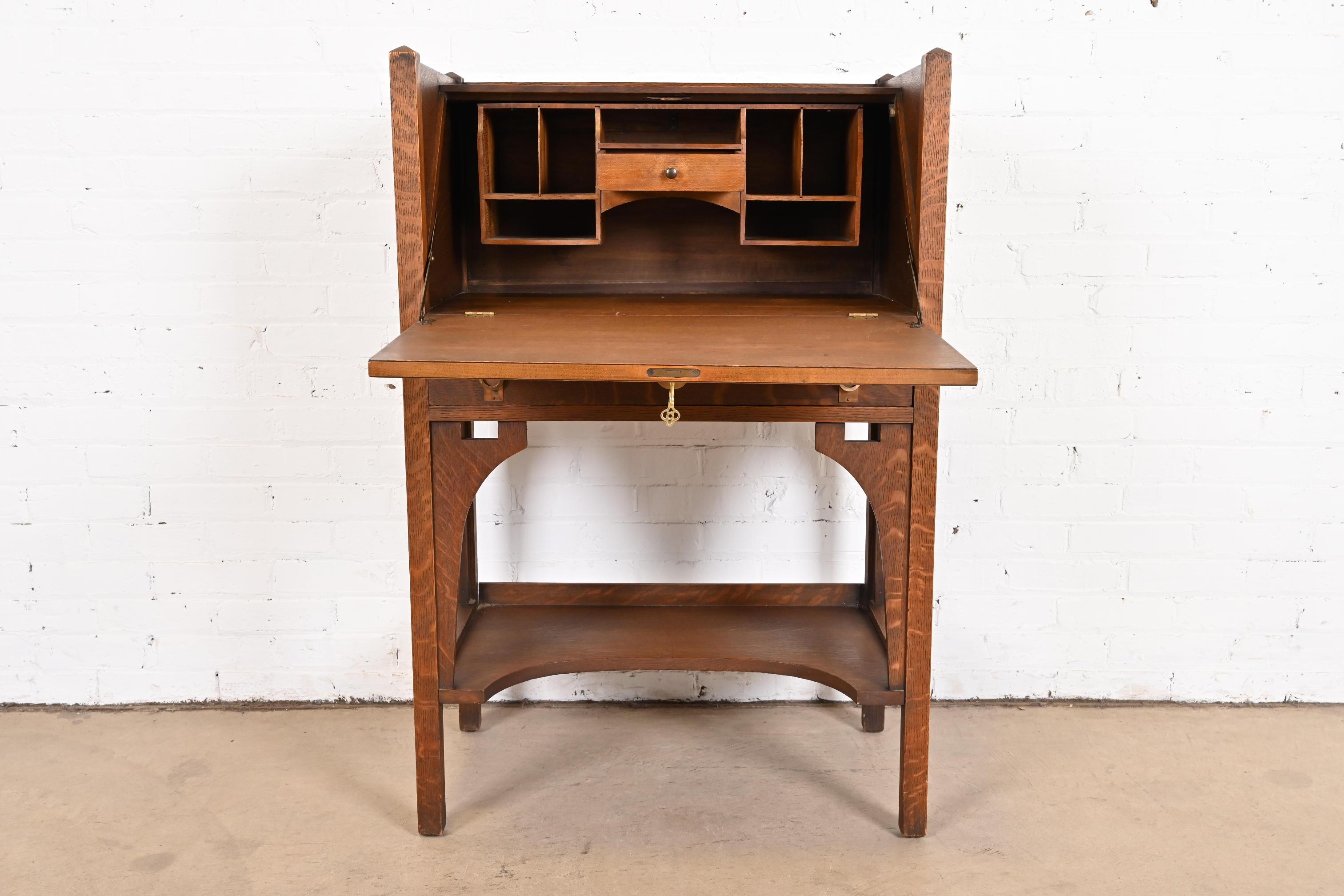 20th Century Antique Mission Oak Arts & Crafts Secretary Desk Attributed to Stickley Brothers