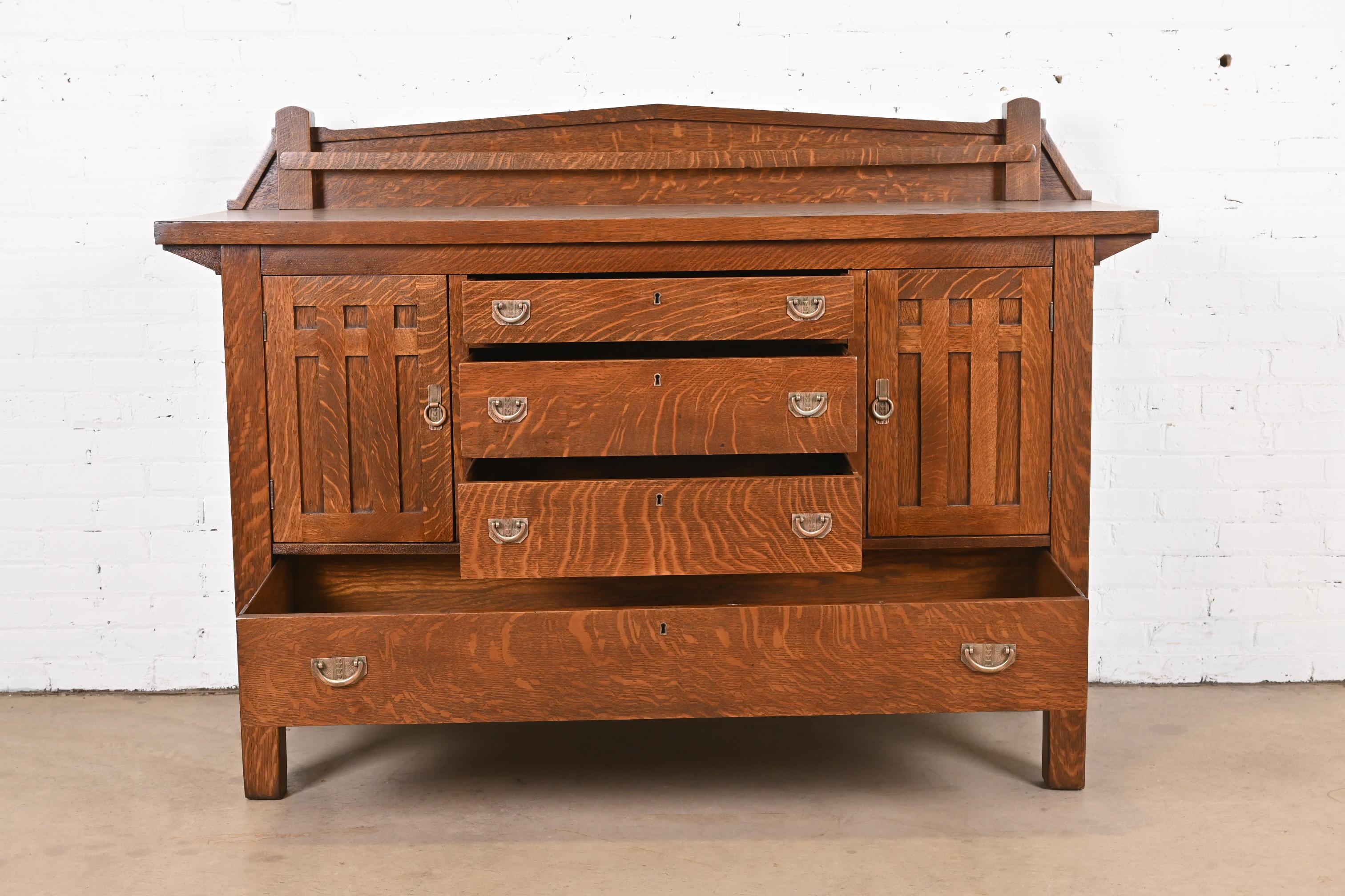 Copper Antique Mission Oak Arts & Crafts Sideboard in the Manner of Stickley Brothers