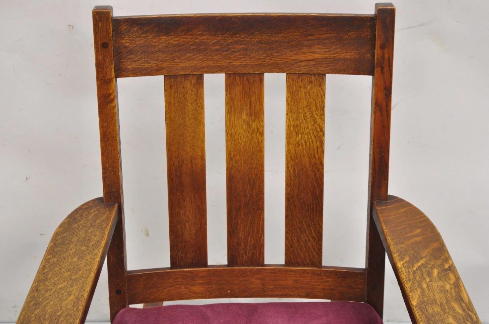 Arts and Crafts Antique Mission Oak Arts & Crafts Slat Back Stickley Style Rocker Rocking Chair For Sale