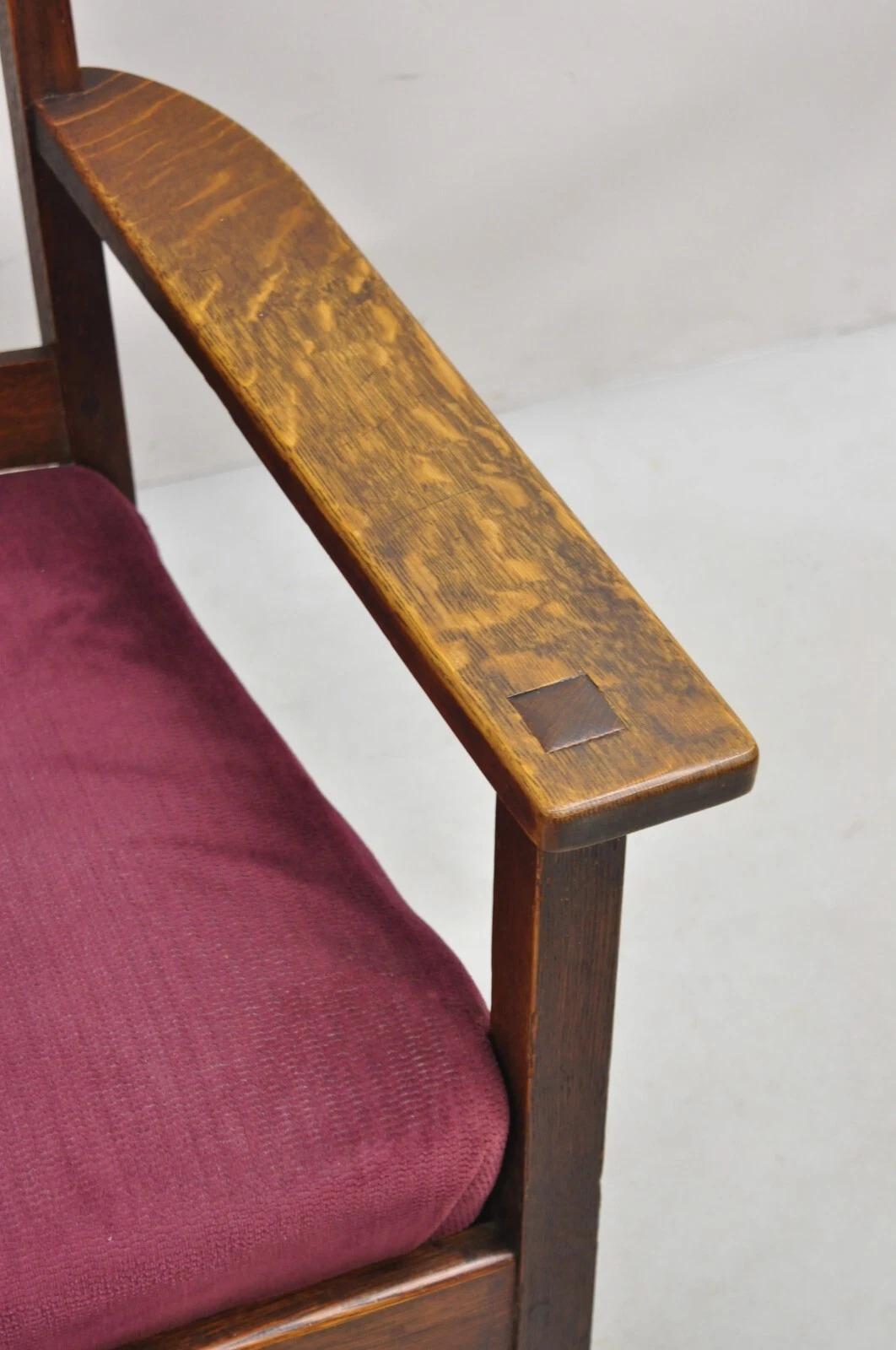 20th Century Antique Mission Oak Arts & Crafts Slat Back Stickley Style Rocker Rocking Chair For Sale
