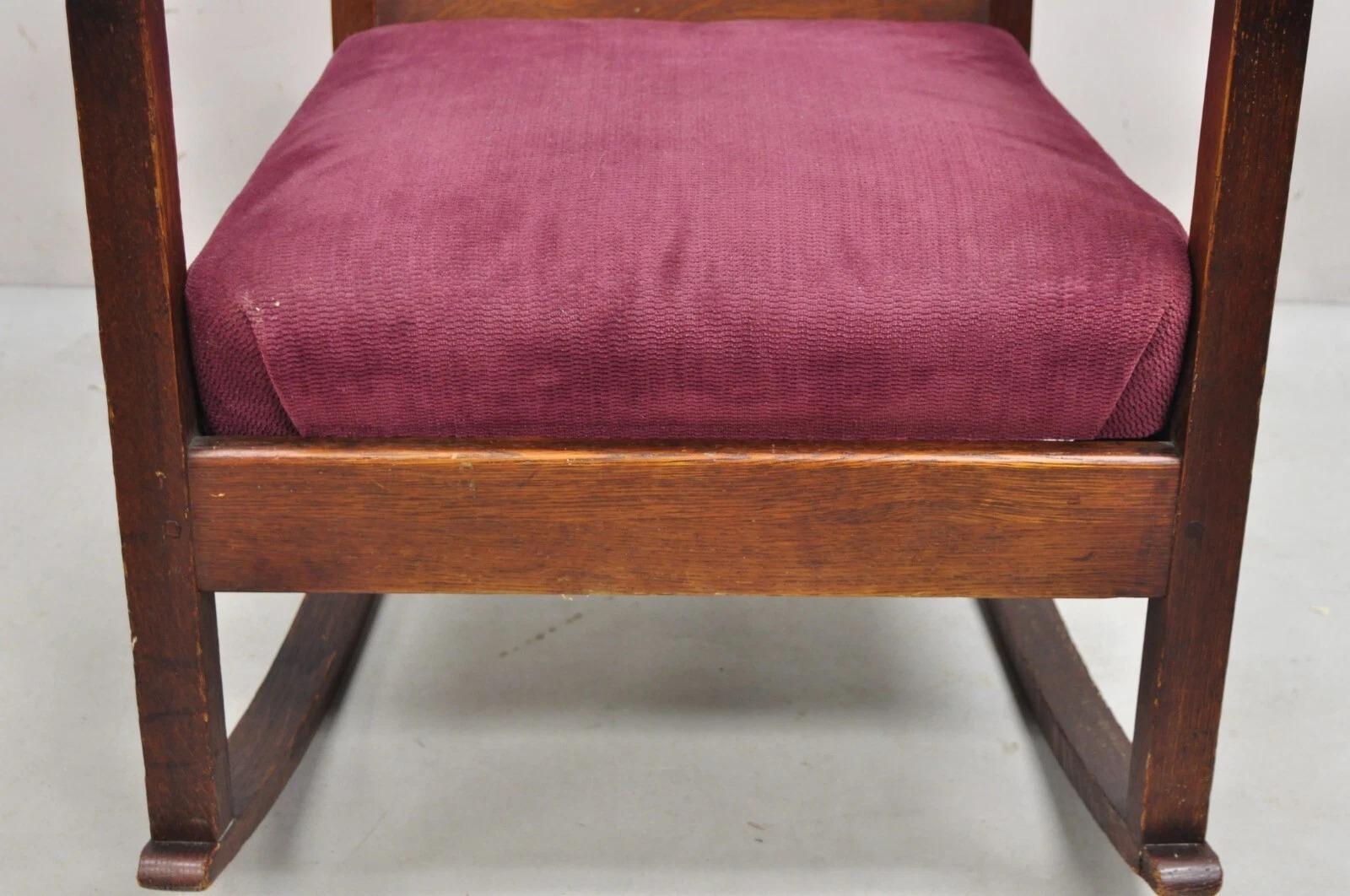 Antique Mission Oak Arts & Crafts Slat Back Stickley Style Rocker Rocking Chair For Sale 2