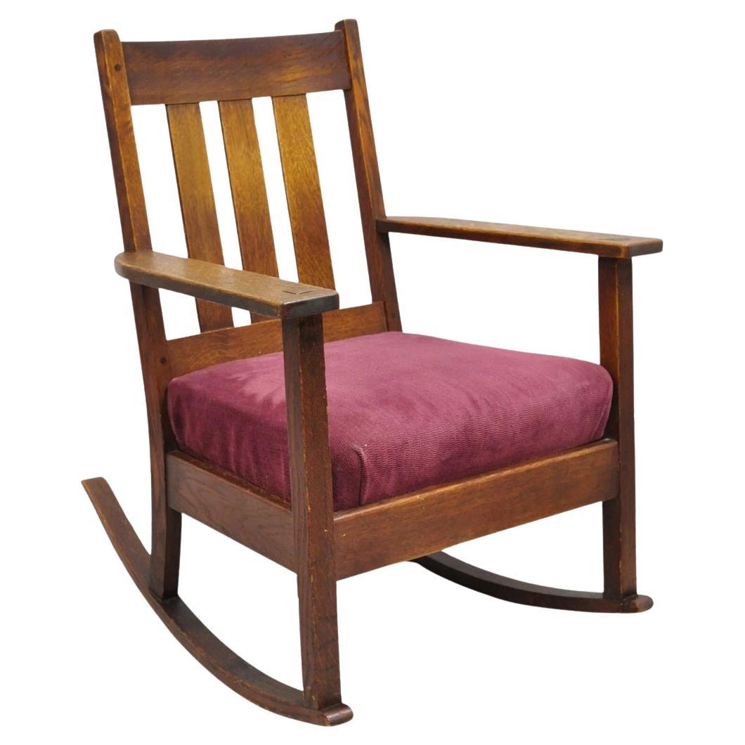 Antique Mission Oak Arts & Crafts Slat Back Stickley Style Rocker Rocking Chair