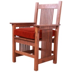 Antique Mission Oak Arts & Crafts Spindle Armchair Attributed to Stickley
