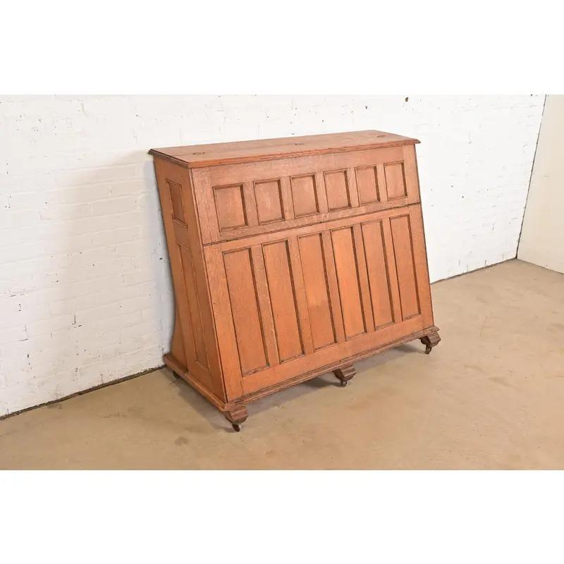 Antique Mission Oak Arts & Crafts Standing Map Case, Circa 1900 In Good Condition For Sale In South Bend, IN