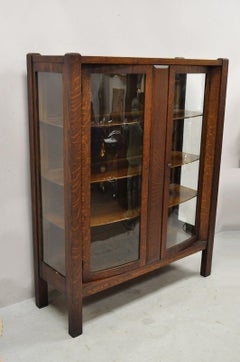 Antique Mission Oak Arts & Crafts Stickley Era 2 Door China Cabinet