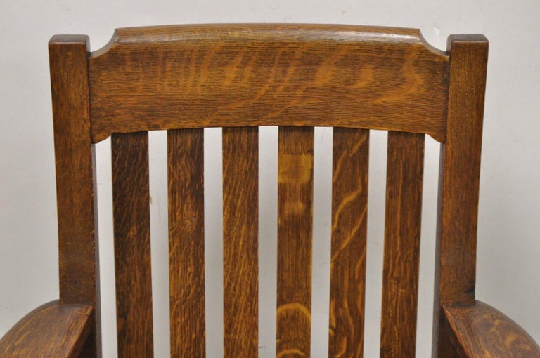 Arts and Crafts Antique Mission Oak Arts & Crafts Stickley Style Rocker Rocking Chair For Sale