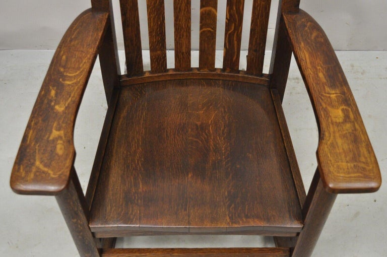 20th Century Antique Mission Oak Arts & Crafts Stickley Style Rocker Rocking Chair For Sale