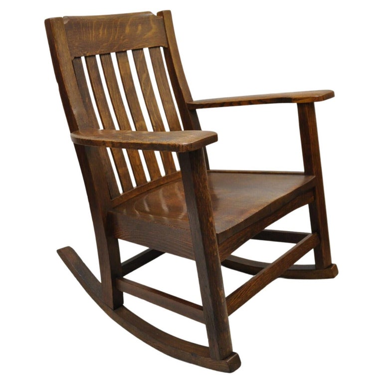 Antique Mission Oak Arts & Crafts Stickley Style Rocker Rocking Chair For Sale