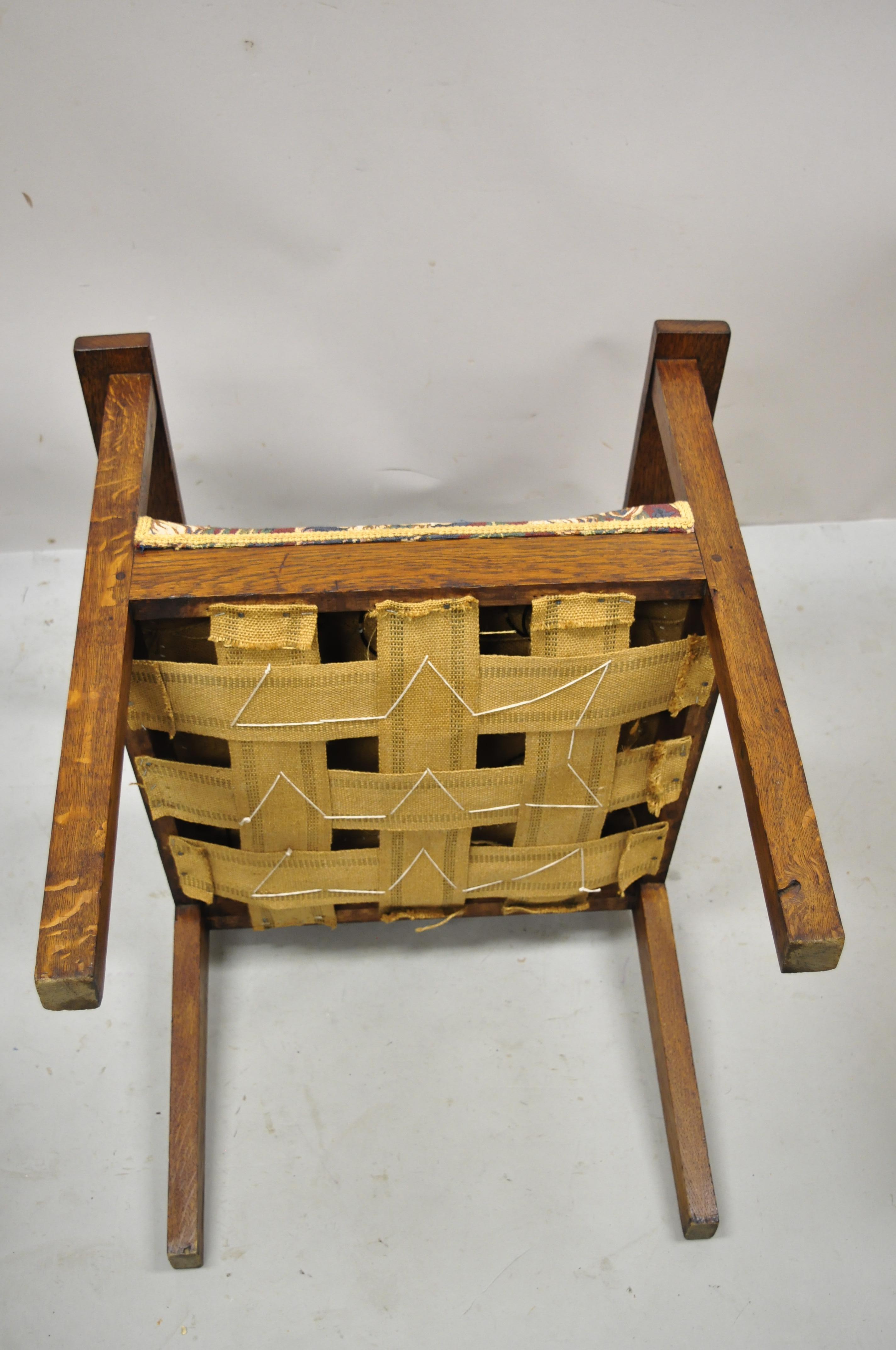 Antique Mission Oak Arts & Crafts Stickley Style Slat Back Arm Chair For Sale 2