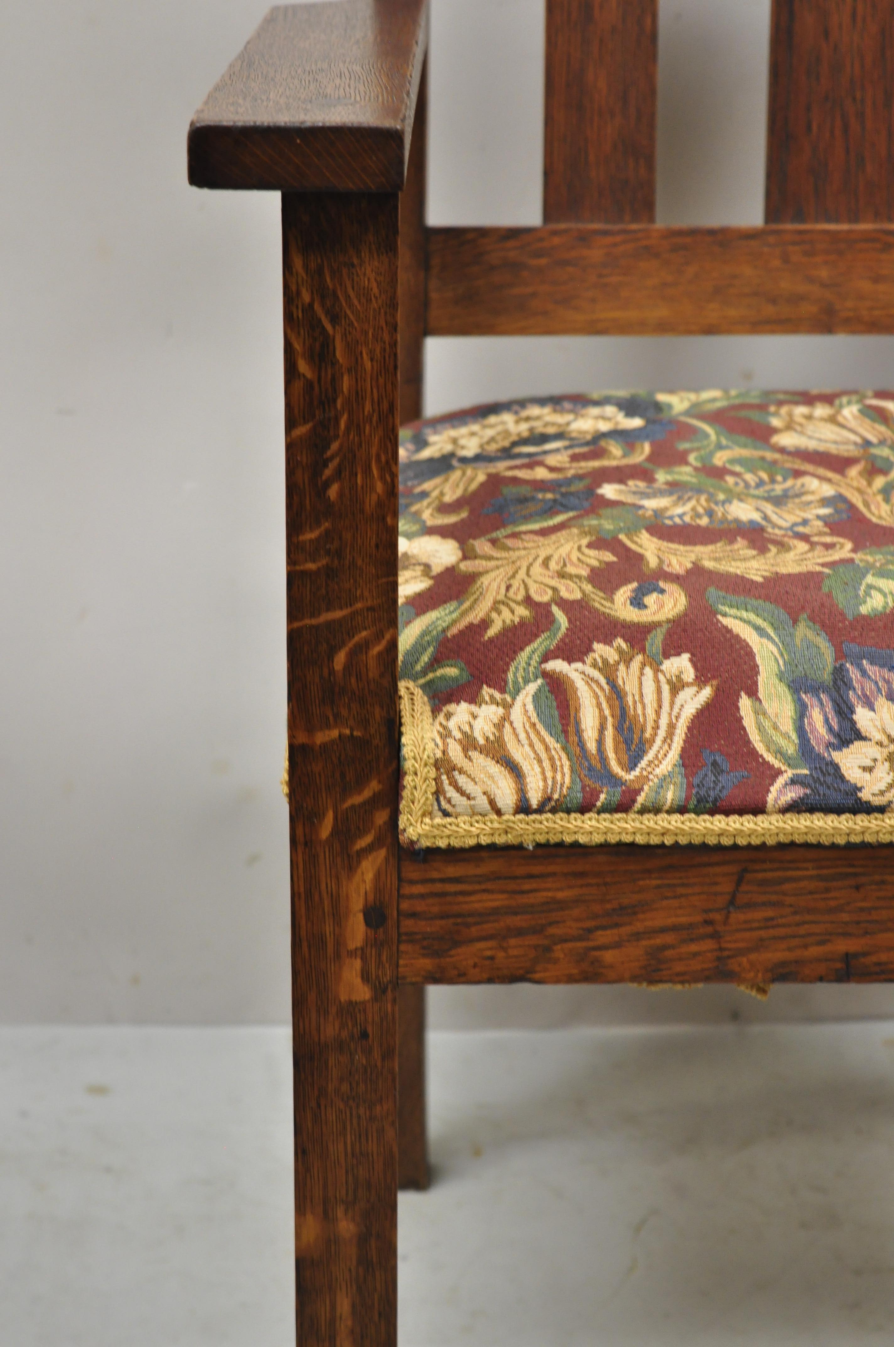 Antiker Missions-Sessel aus Eichenholz im Arts & Crafts Stickley-Stil mit Lattenrostlehne im Zustand „Gut“ im Angebot in Philadelphia, PA