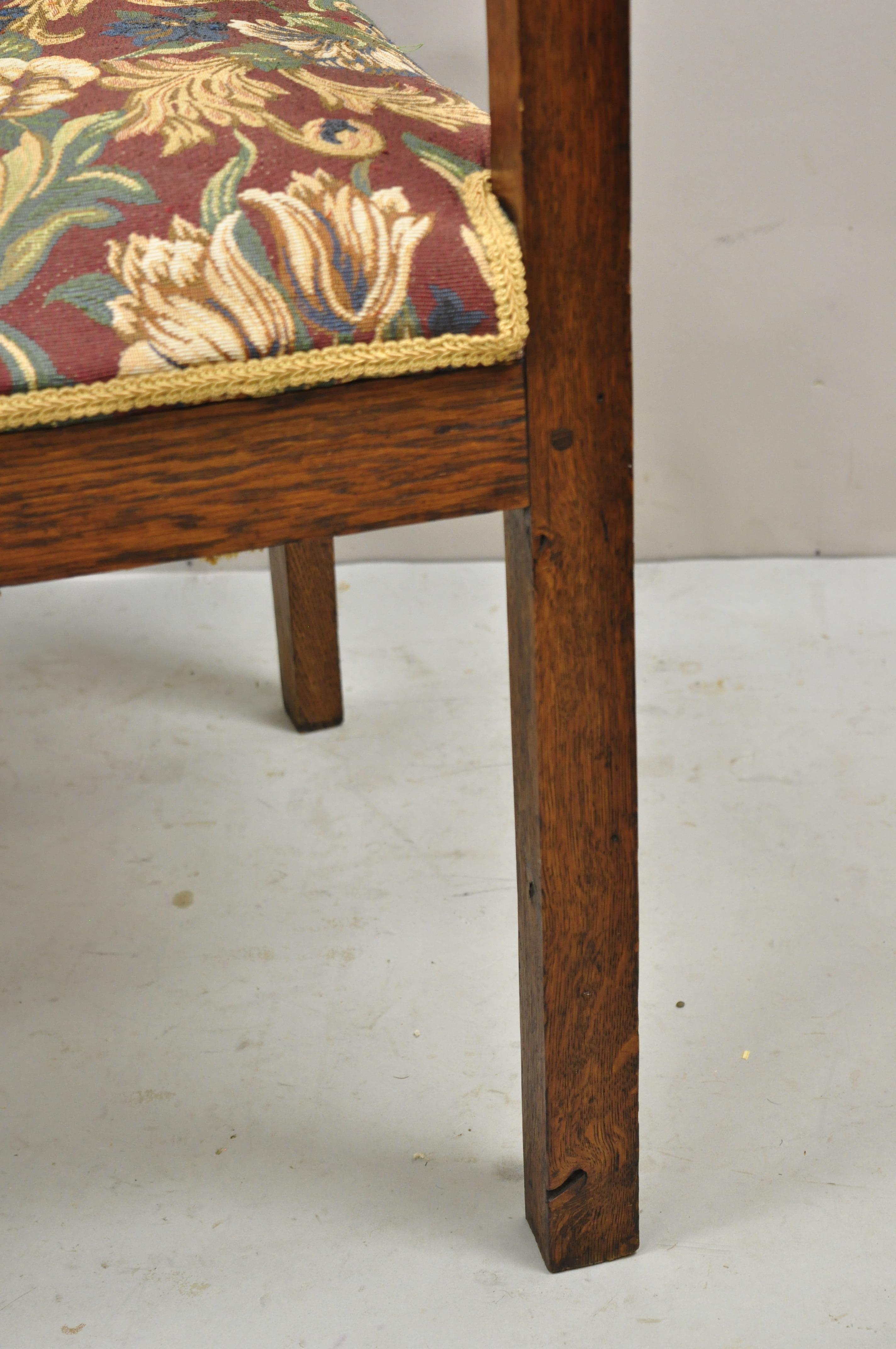 20th Century Antique Mission Oak Arts & Crafts Stickley Style Slat Back Arm Chair For Sale