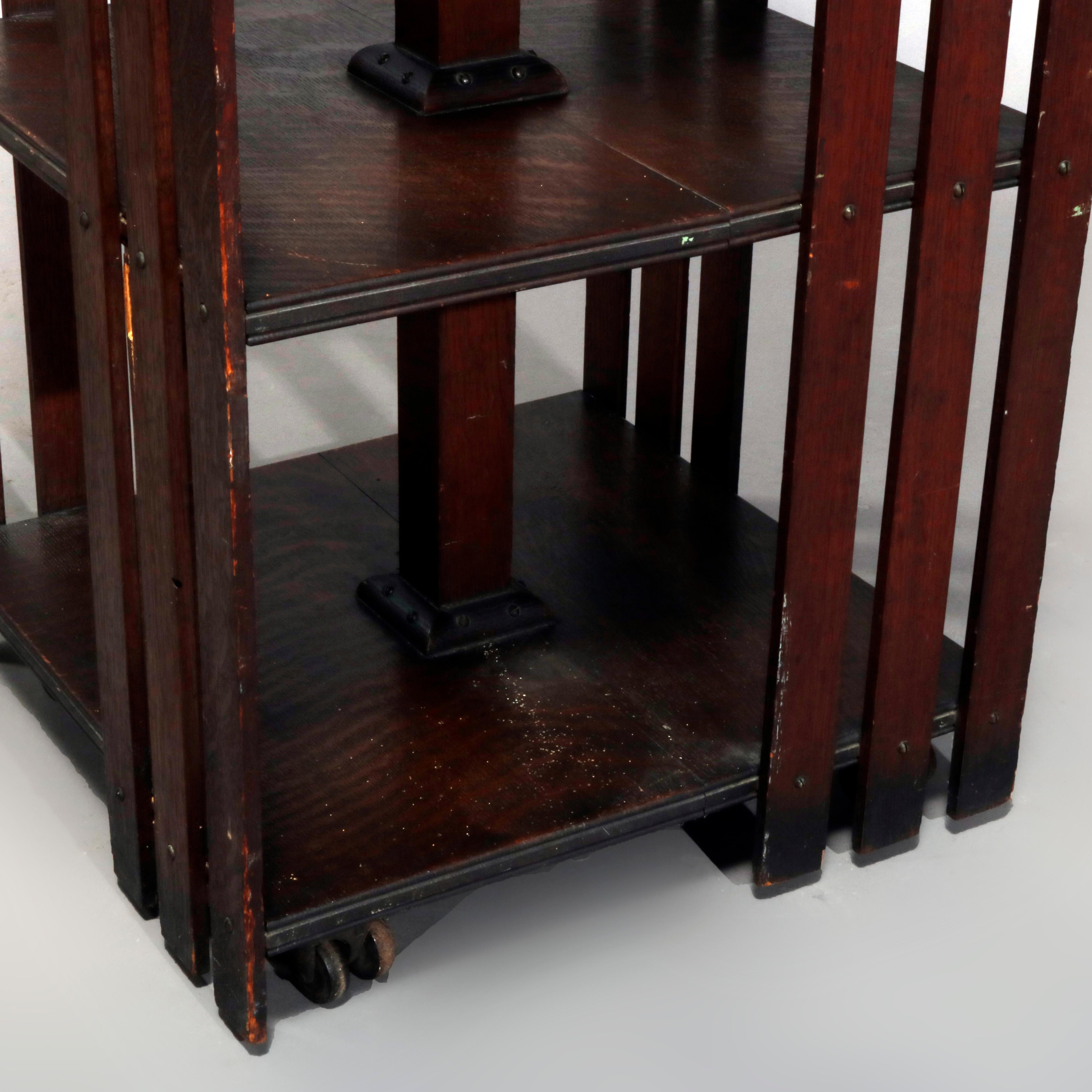 Arts and Crafts Antique Mission Oak Arts & Crafts Style Oak Revolving Bookcase, circa 1920
