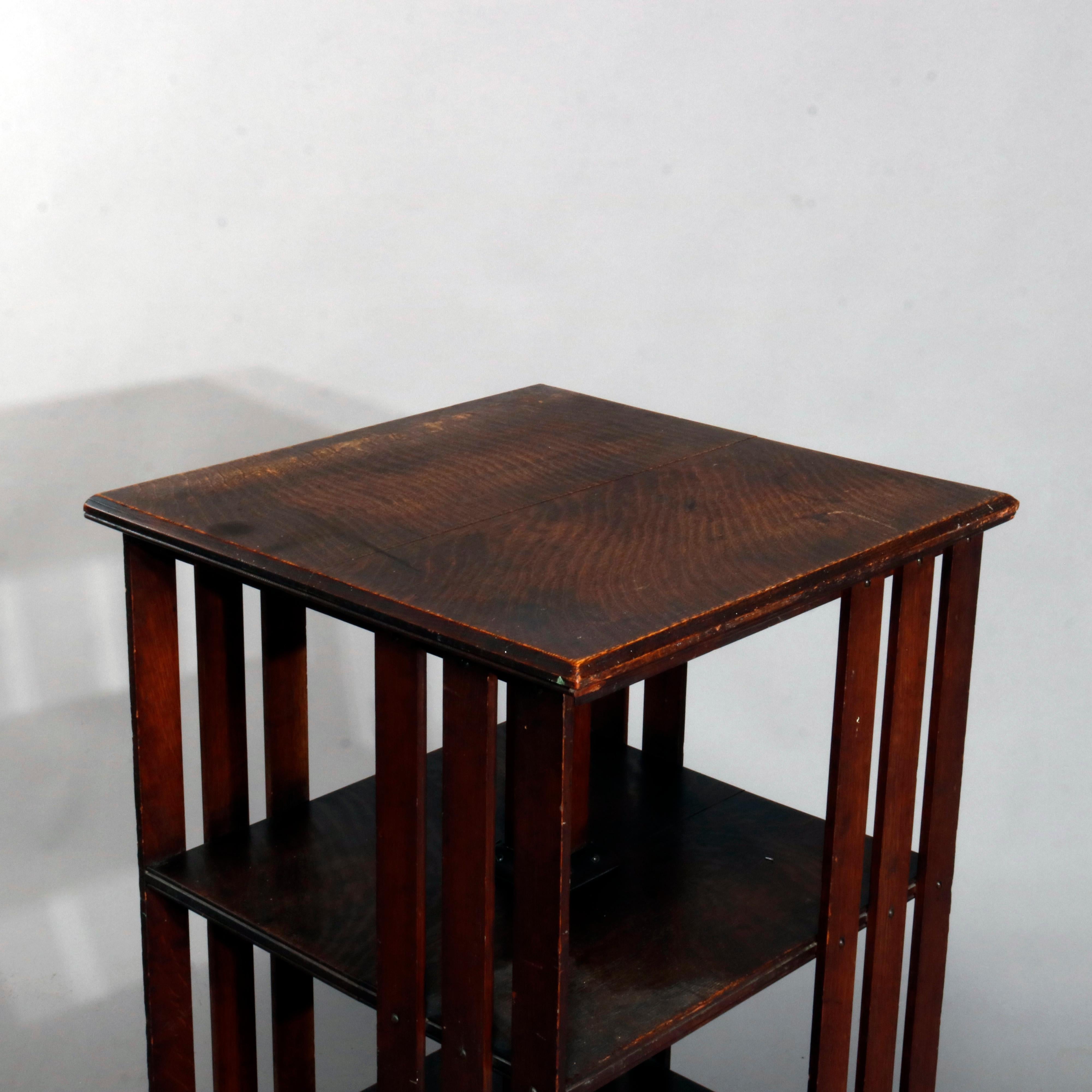 American Antique Mission Oak Arts & Crafts Style Oak Revolving Bookcase, circa 1920