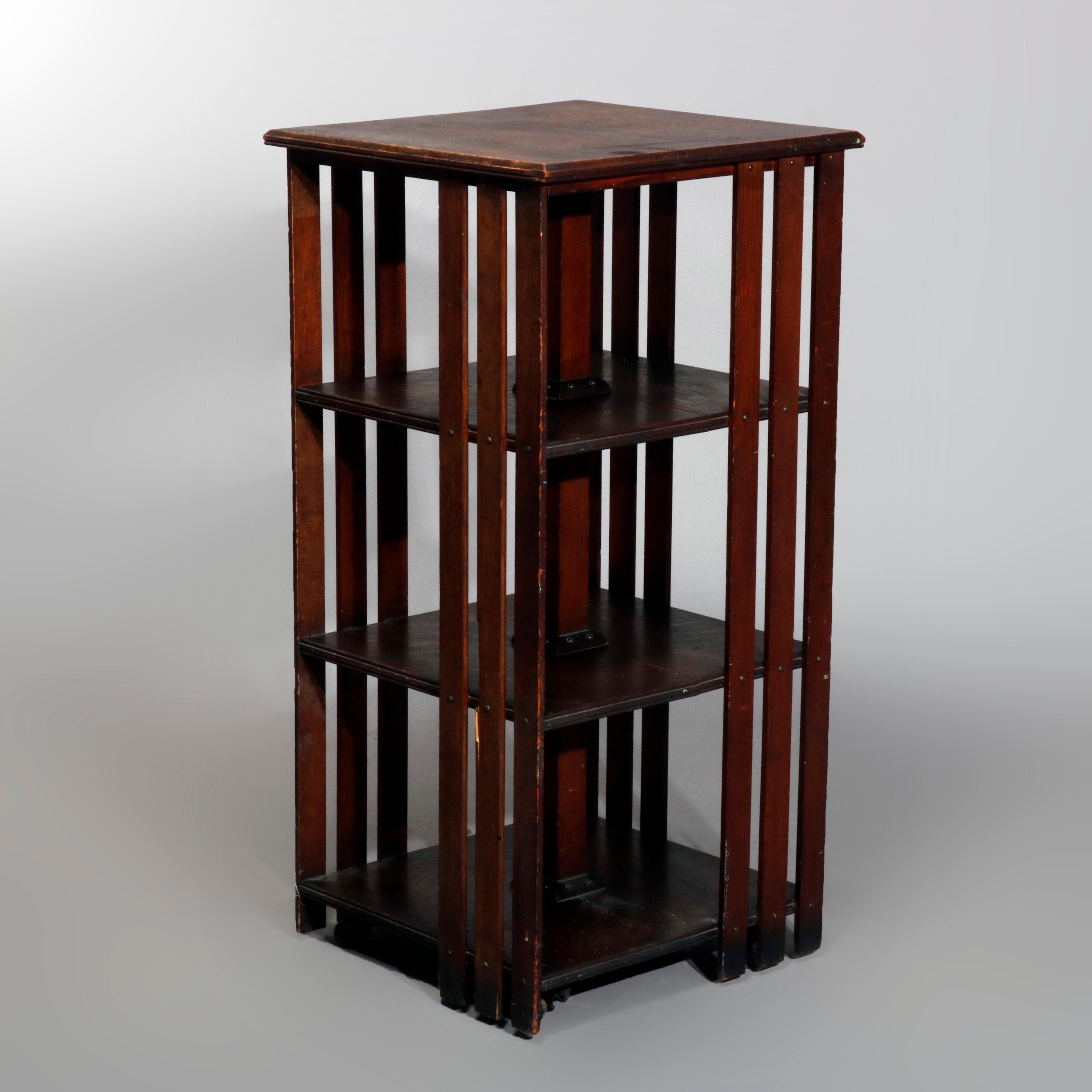 Antique Mission Oak Arts & Crafts Style Oak Revolving Bookcase, circa 1920 1
