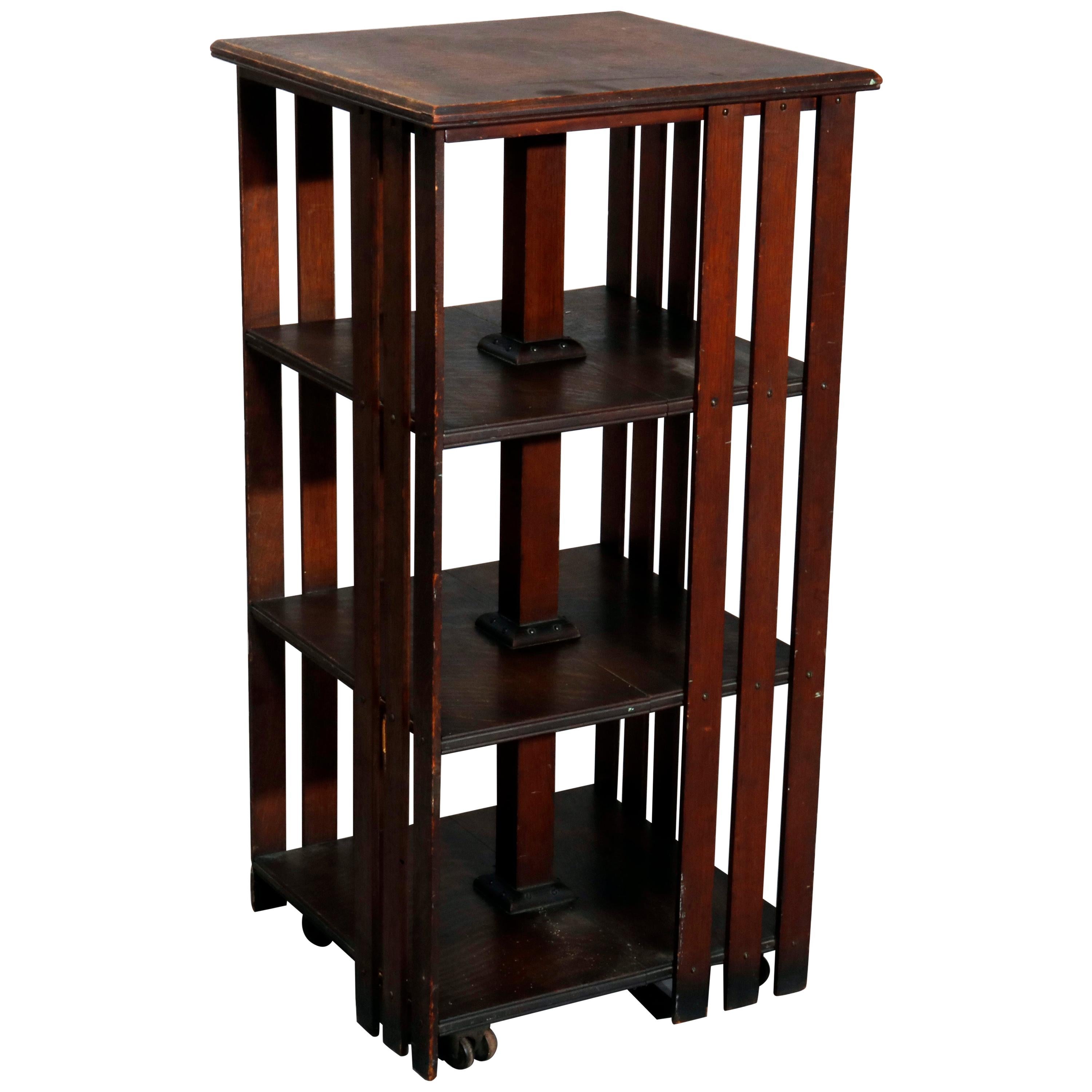 Antique Mission Oak Arts & Crafts Style Oak Revolving Bookcase, circa 1920