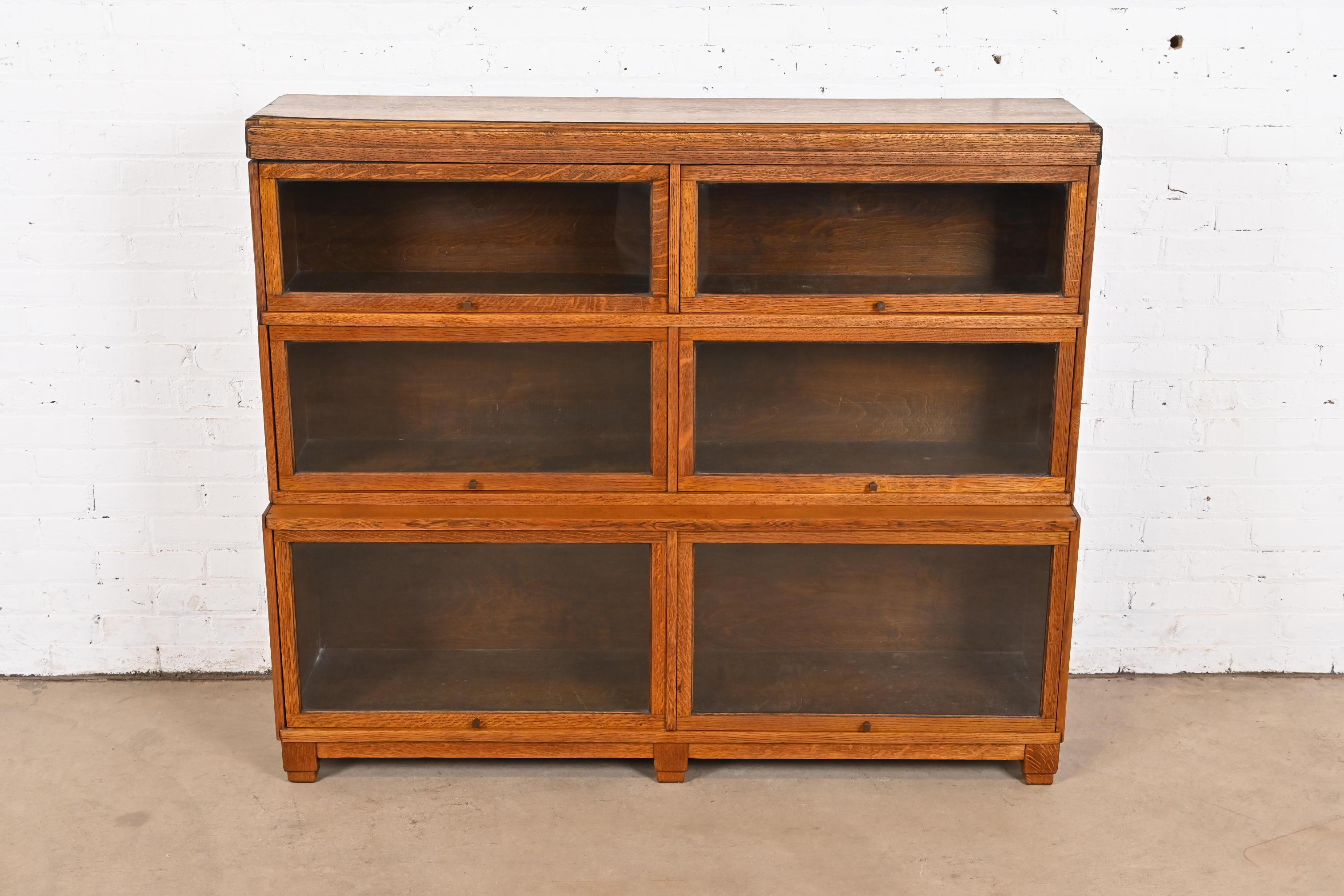 Arts and Crafts Antique Mission Oak Arts & Crafts Three-Stack Double Barrister Bookcase