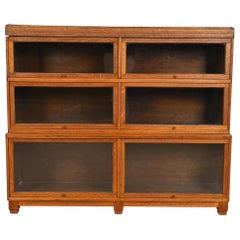 Antique Mission Oak Arts & Crafts Three-Stack Double Barrister Bookcase