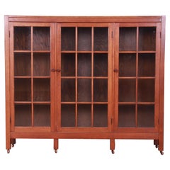 Antique Mission Oak Arts & Crafts Triple Bookcase, Circa 1900
