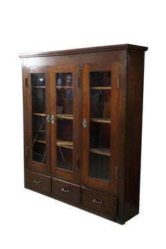 Antique Mission Oak Arts & Crafts Triple Bookcase Curio Display Cabinet 61"