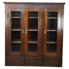 Antique Mission Oak Arts & Crafts Triple Bookcase Curio Display Cabinet 61"