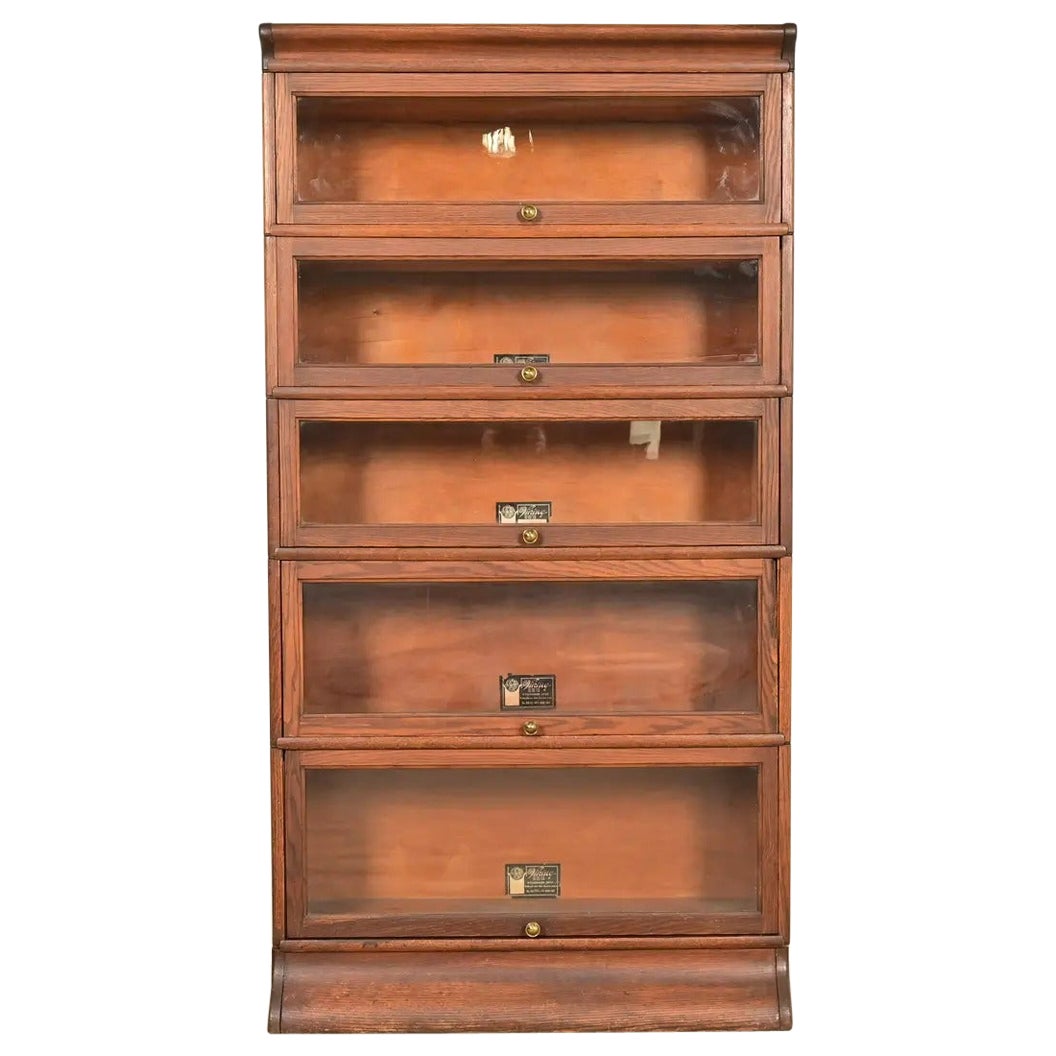 Antique Mission Oak Arts & Crafts Viking Five-Stack Barrister Bookcase For Sale
