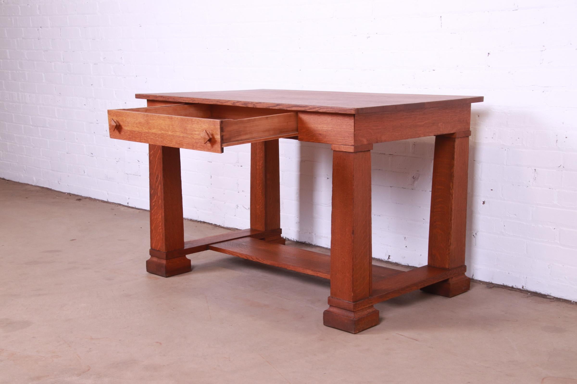 Antique Mission Oak Arts & Crafts Writing Desk or Library Table, circa 1900 In Good Condition In South Bend, IN