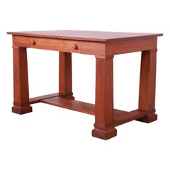 Antique Mission Oak Arts & Crafts Writing Desk or Library Table, circa 1900