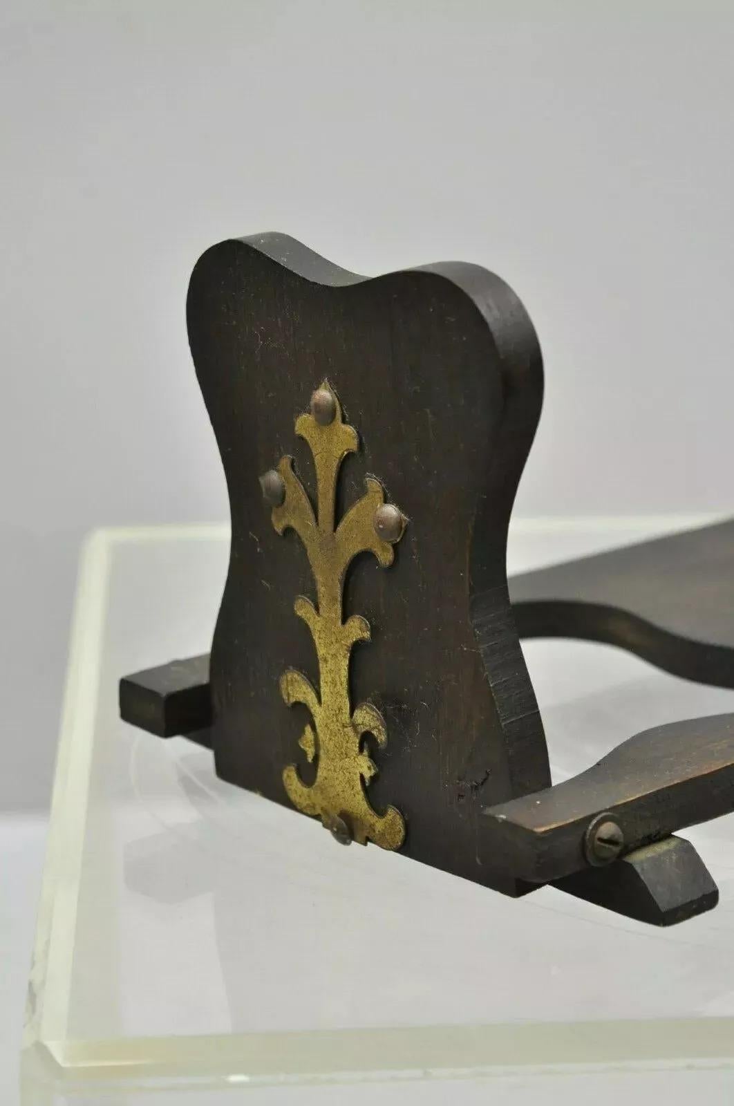 Unknown Antique Mission Oak & Brass Arts & Crafts Folding Bookends Book Holder Stand For Sale