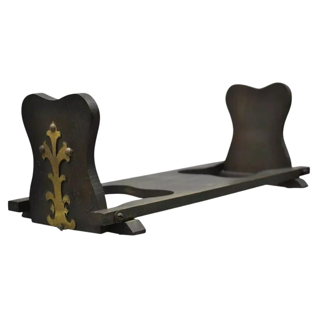 Antique Mission Oak & Brass Arts & Crafts Folding Bookends Book Holder Stand