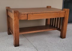 Antique Mission Oak Craftsmen Library Table With Pullout Writing Desk & Ink Well