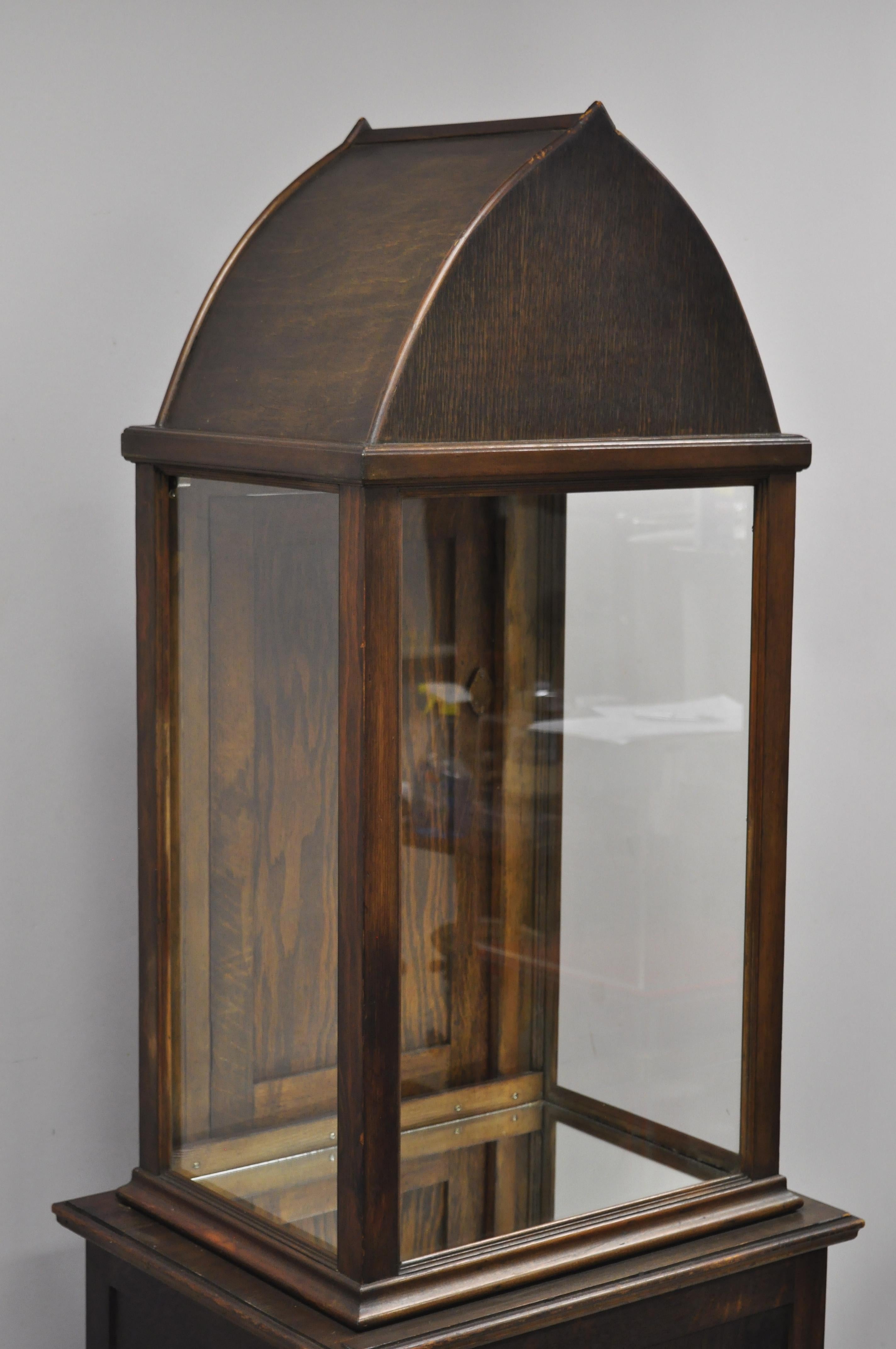 North American Antique Mission Oak Gothic Glass Arch Top Display Cabinet Curio Cupboard