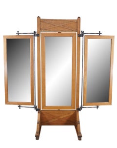 Antique Mission Oak & Iron Trifold Cheval Tailors Haberdashers Dressing Mirror 8
