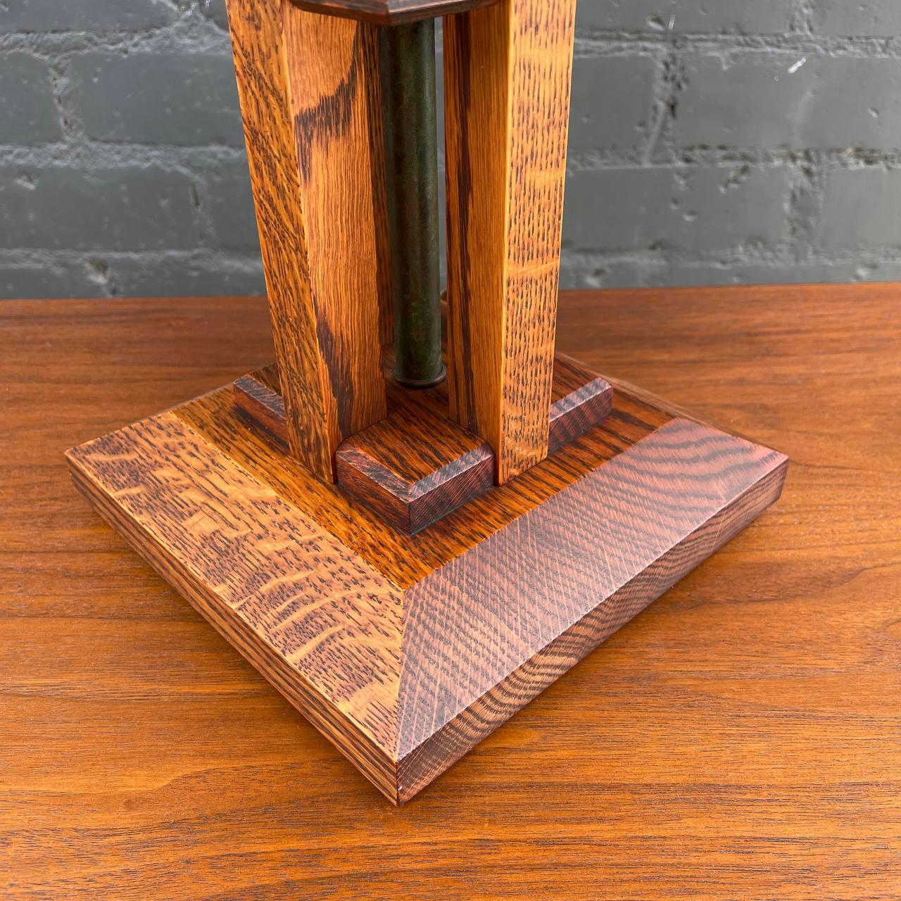 Antique Mission Oak & Slag Glass Table Lamp For Sale 6