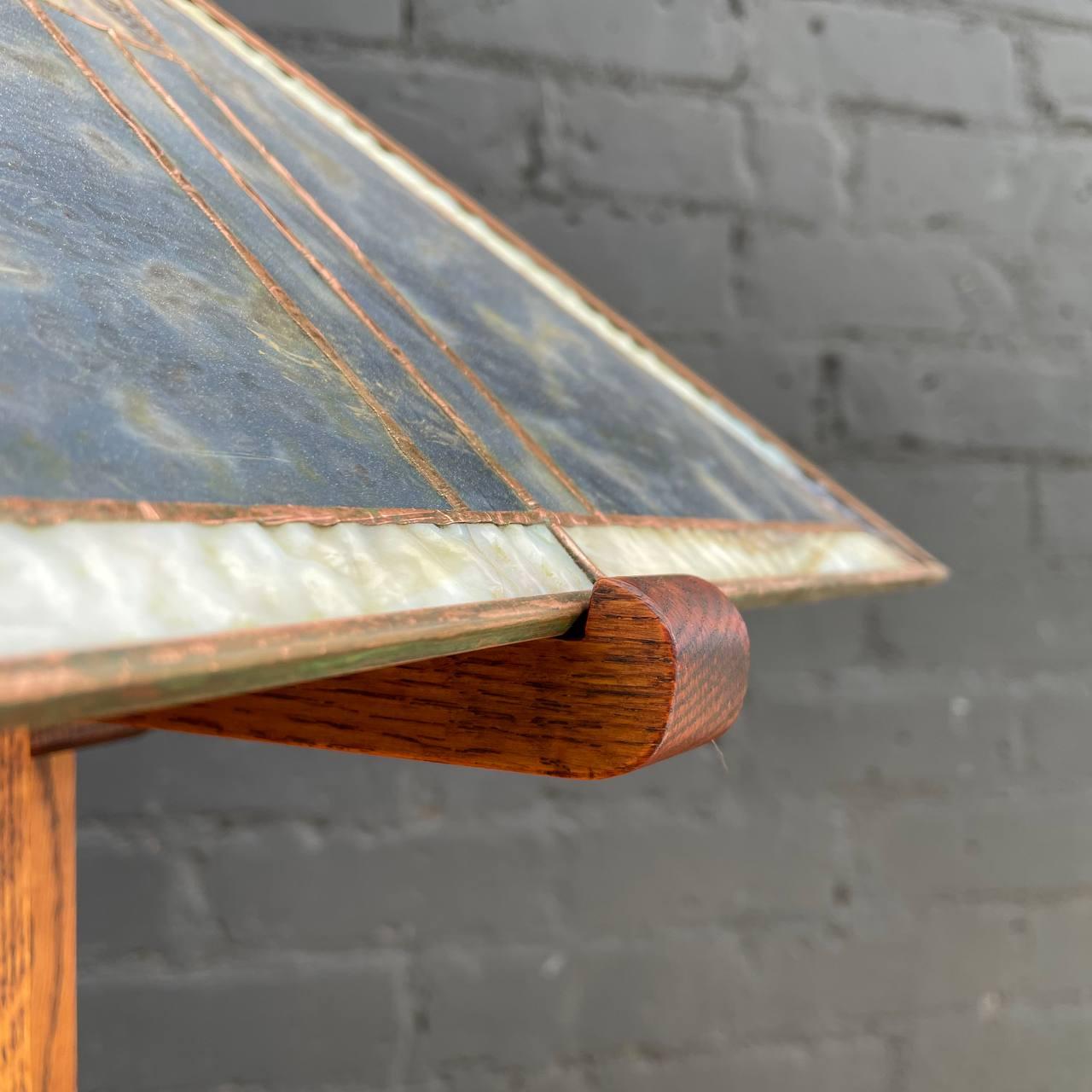 Antique Mission Oak & Slag Glass Table Lamp For Sale 1