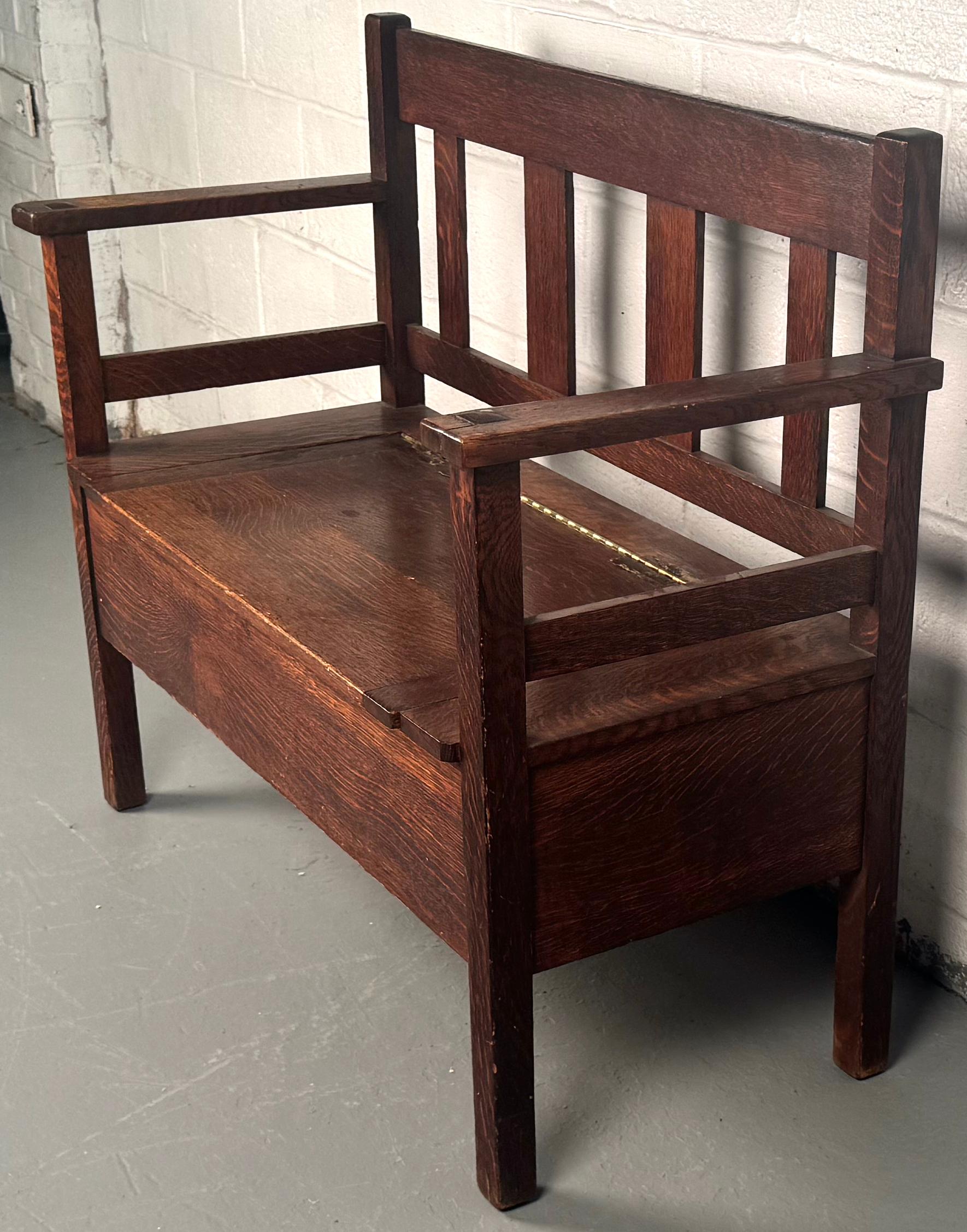 Mid-Century Modern Antique Mission Oak Style Bench by Lifetime Furniture For Sale