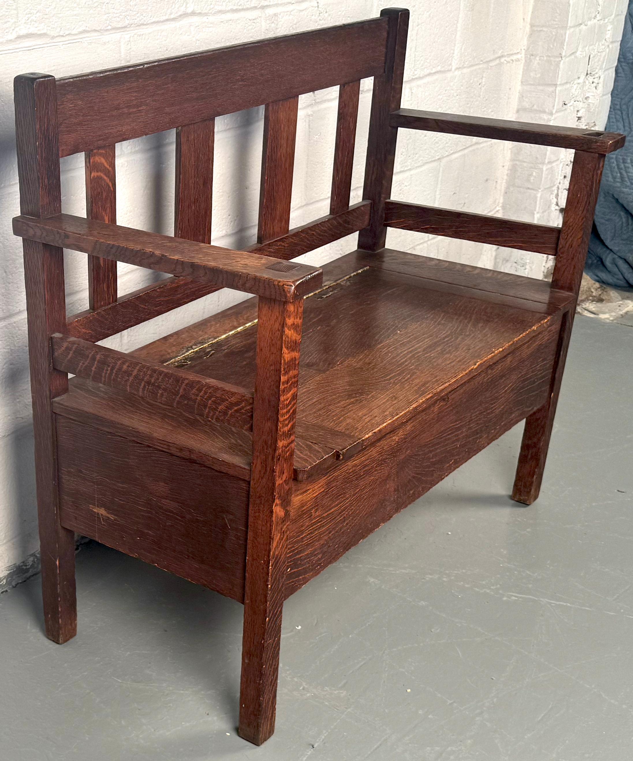 Antique Mission Oak Style Bench by Lifetime Furniture In Good Condition For Sale In Brooklyn, NY