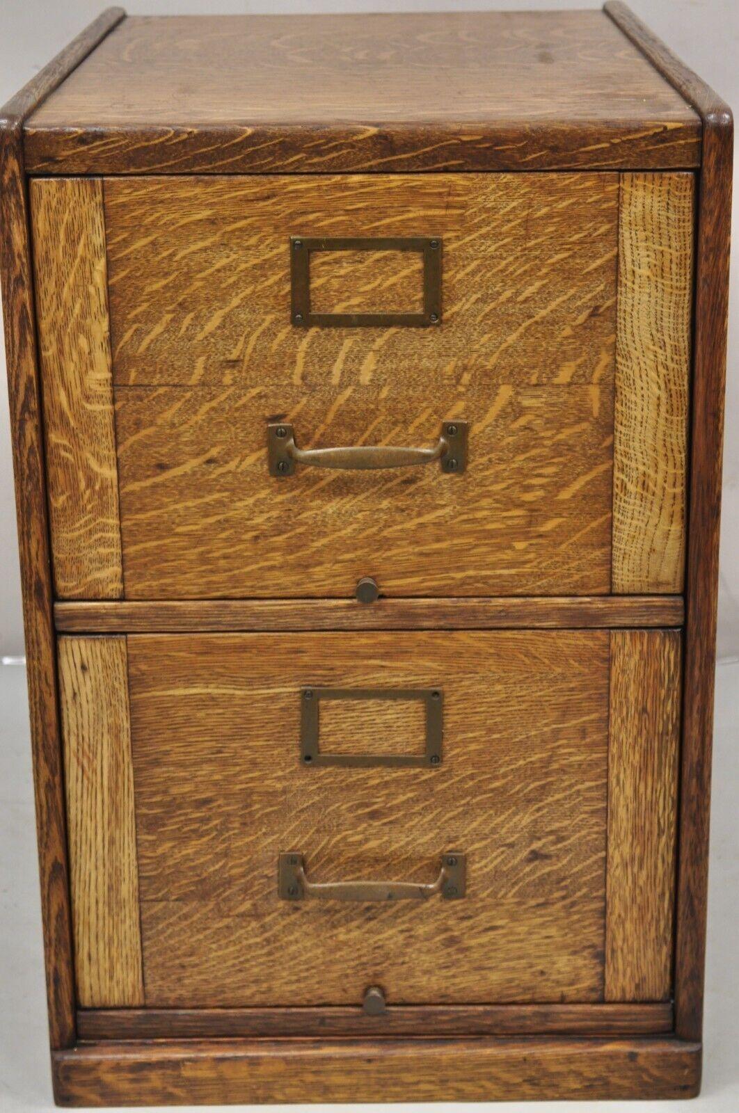 Antique Mission Oak Wood 2 Drawer Arts & Crafts Office Lateral File Cabinet. Cir For Sale 4