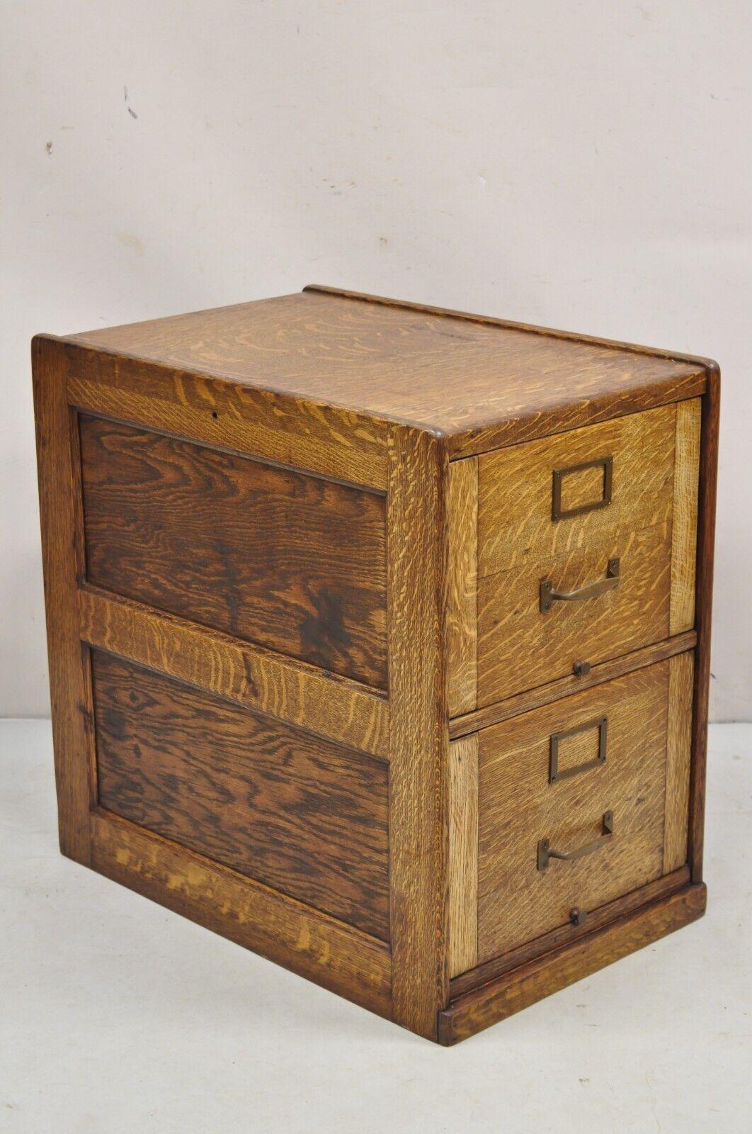 Antique Mission Oak Wood 2 Drawer Arts & Crafts Office Lateral File Cabinet. Cir For Sale 7