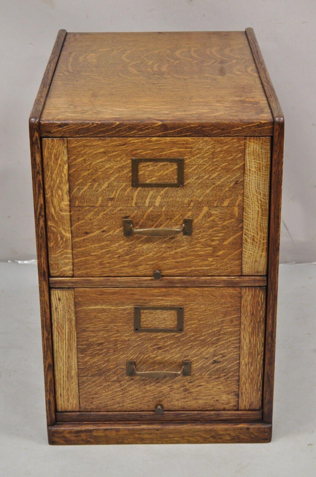 Arts and Crafts Antique Mission Oak Wood 2 Drawer Arts & Crafts Office Lateral File Cabinet. Cir For Sale