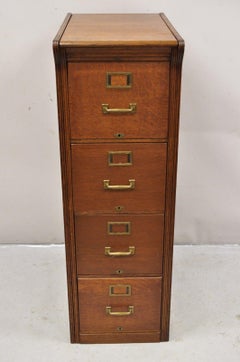 Antique Mission Oak Wood Four Drawer Vertical 29" Deep Office File Cabinet