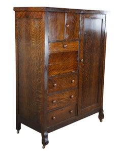 Antique Mission Quartersawn Oak Chifferobe Armoire Dresser Secretary Desk 63"