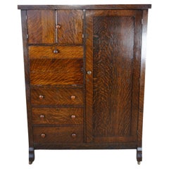 Antique Mission Quartersawn Oak Chifferobe Armoire Dresser Secretary Desk 63"