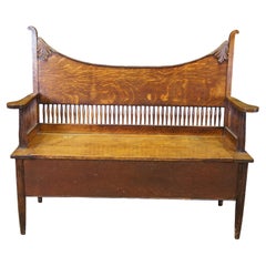 Antique Mission Quartersawn Oak Trunk Storage Hall Bench Settee 51"