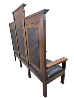 Antique Mission Revival Oak Triple Hall Bench – For Reupholstery