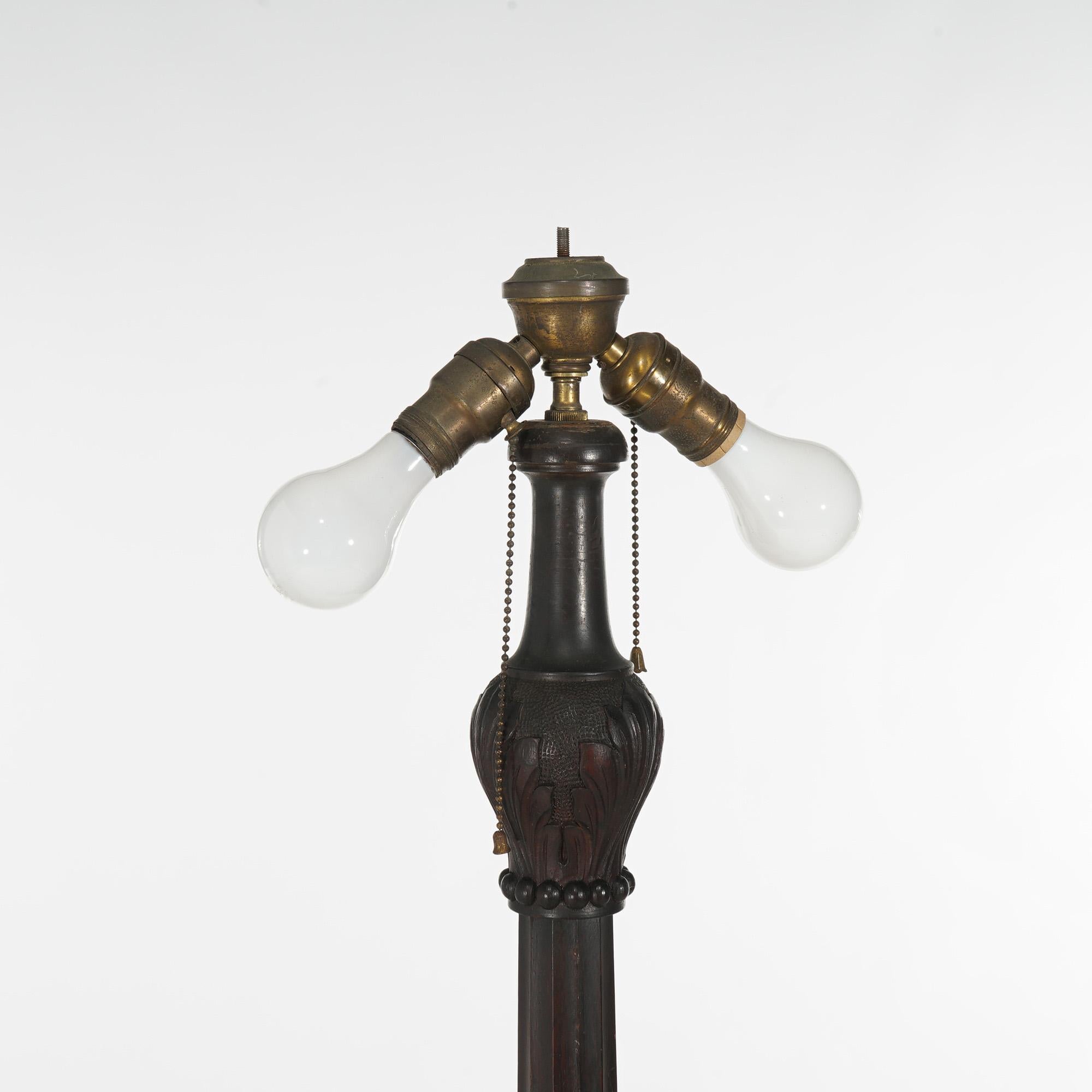 Antique Mission Style Arts & Crafts Ebonized Wood, Slag & Metal Floor Lamp c1910 4