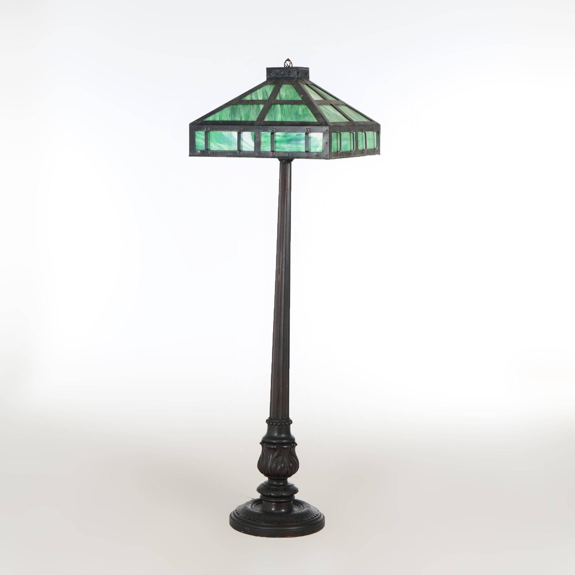 Arts and Crafts Antique Mission Style Arts & Crafts Ebonized Wood, Slag & Metal Floor Lamp c1910