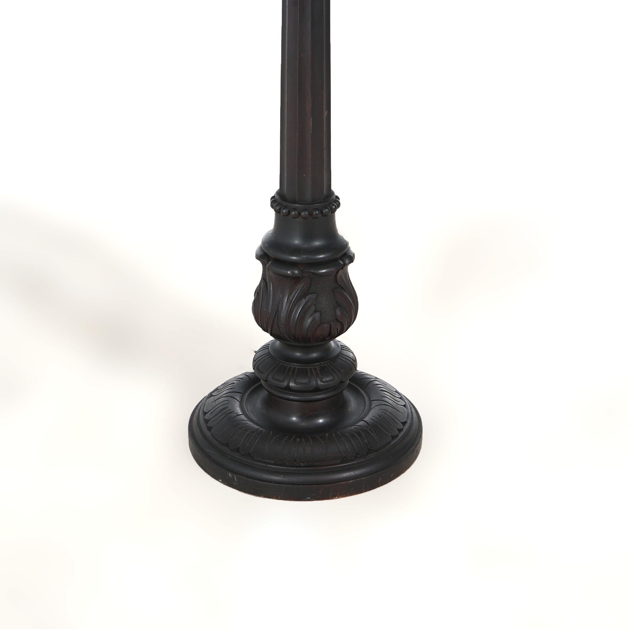 Antique Mission Style Arts & Crafts Ebonized Wood, Slag & Metal Floor Lamp c1910 In Good Condition In Big Flats, NY